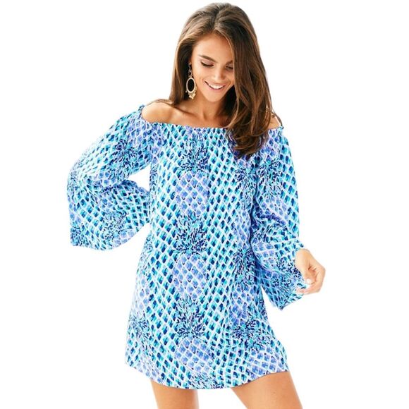 Lilly Pulitzer Resort White Toe In Pineapple Off The Shoulder Nevie Dress - Picture 1 of 15